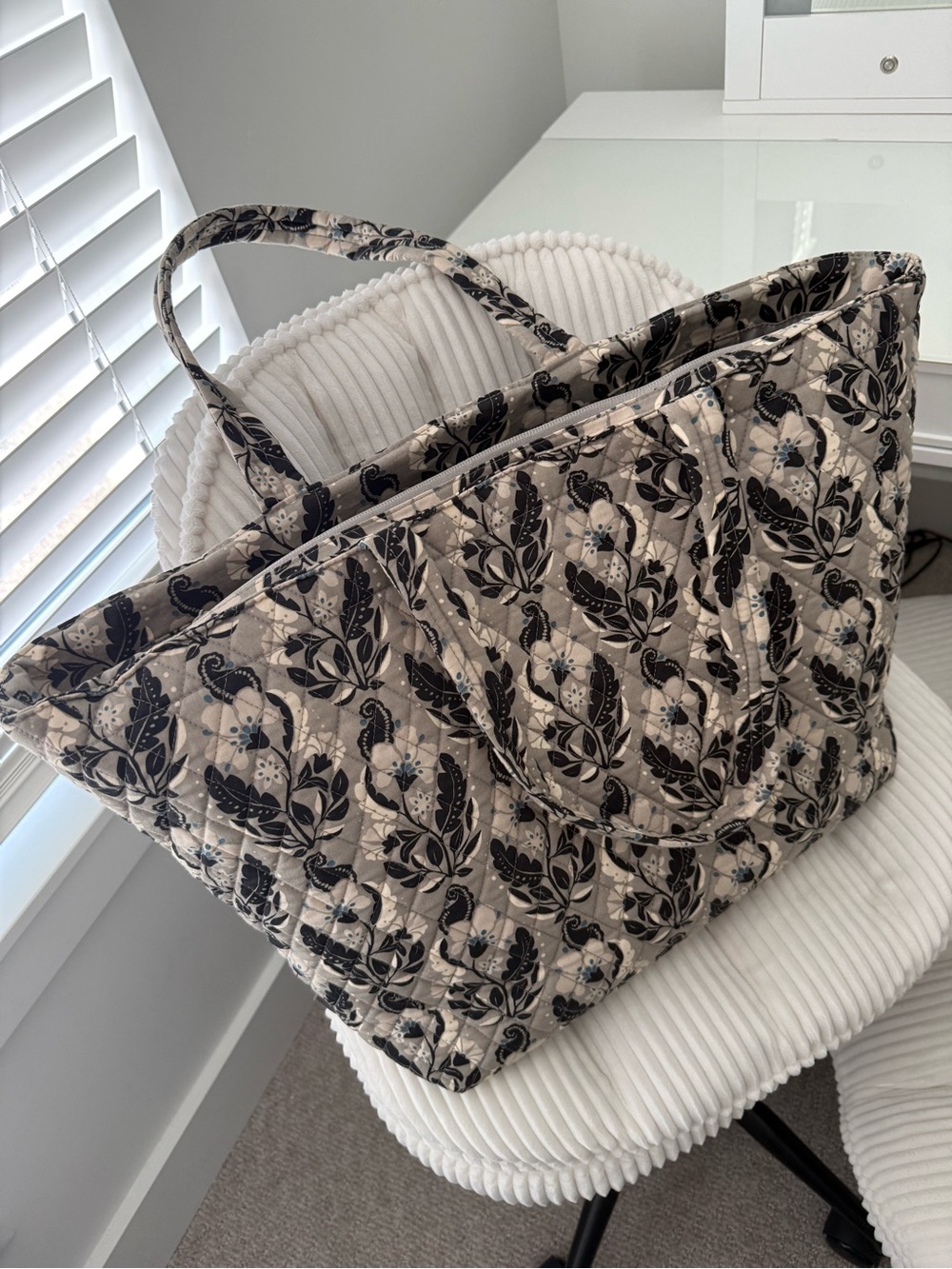 Vera Bradley Quilted Floral Tote in Beige and Black